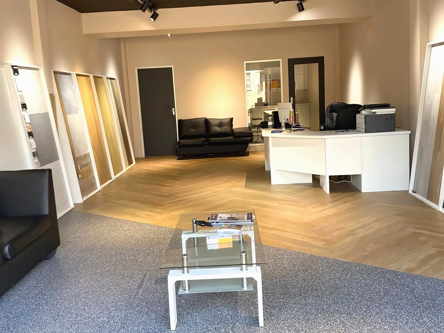 The Miccor Flooring showroom at Ruimsig Shopping Centre, with herringbone and wood-look floors